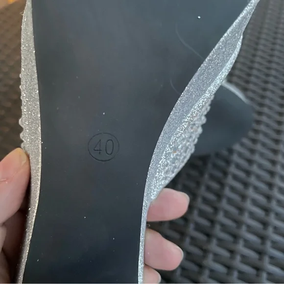 Silver Glitter Rhinestone Block Heeled Sandals Size 40 - Picture 8 of 11